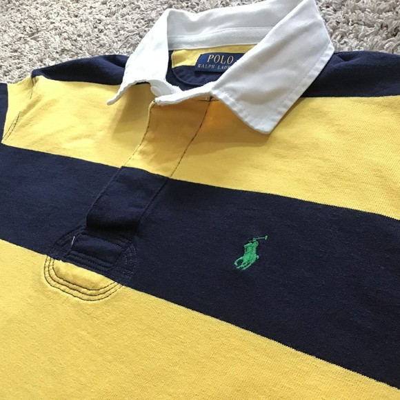 Polo Ralph Lauren Other - Polo Ralph Lauren Men's Long Sleeve Rugby Shirt Large Yellow Navy Green Pony